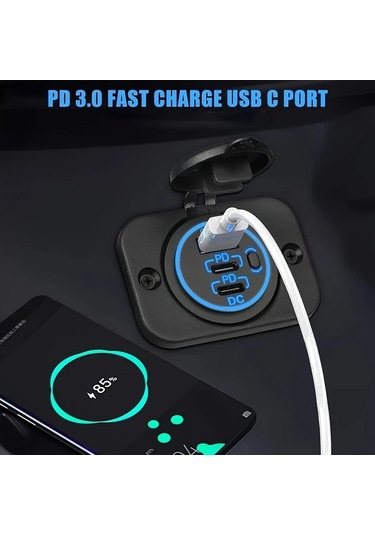 Xuweiwei Triple Port Hızlı Araç Şarj Cihazı Type C Pd Qc 3.0 Mavi Işıklı