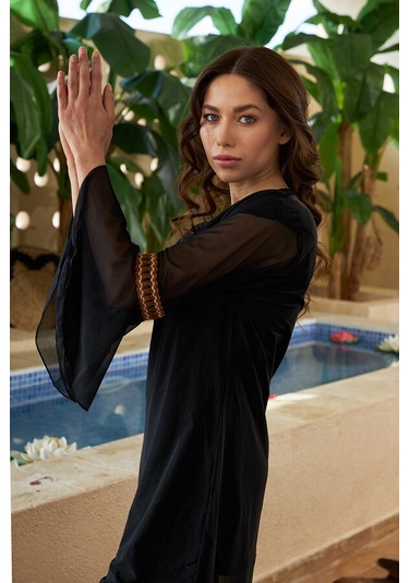 Remsa Mayo Üzerine V Yaka Kısa Pareo 429-350 Siyah Siyah