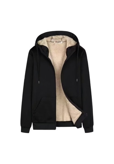 Erkek Kışlık Fermuarlı Kapüşonlu Hırka Sweatshirt Siyah