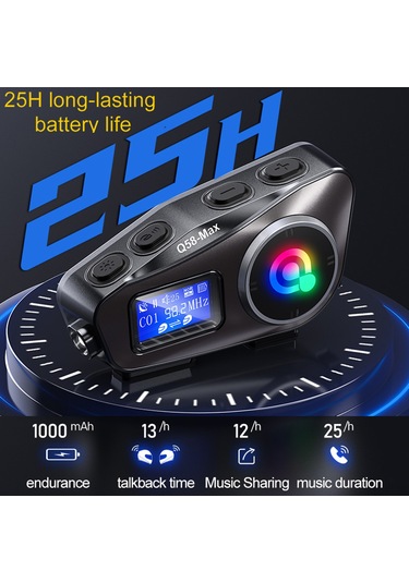 Xindoker Q58max Moto Kask Bluetooth Kulaklığı: 500m İki Kişilik Konuşma, Fm Radyo, Led Fener, Ses Karıştırma, Ipx6 Su Geçirmez