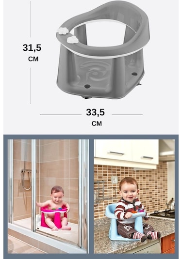 Vakumlu Bebek Banyo Oturağı & Mama Oturağı 2 Si 1 Arada Gri