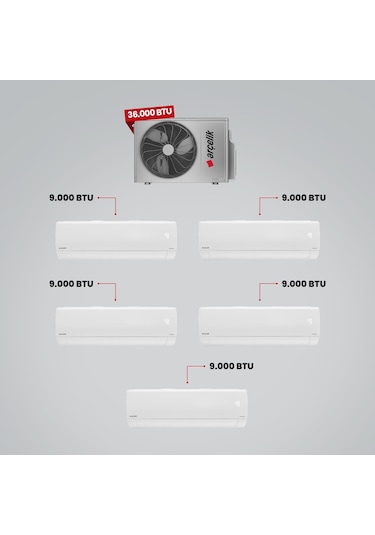Arçelik 1+5 Multi Sistem 36100 MD Pro Dış Ünite 5 Adet 9.000 BTU Beyaz İç Ünite Duvar Tipi Klima