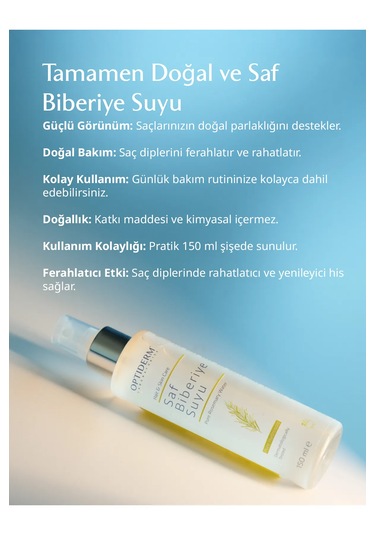 Optiderm Biberiye Suyu Güçlendirici Saç Toniği %100 Doğal Ve Saf