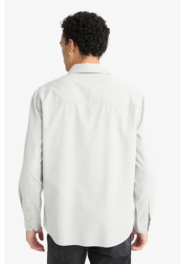 Defacto Regular Fit Polo Yaka Dokuma Uzun Kollu Gömlek F6341ax25augr184 Gri