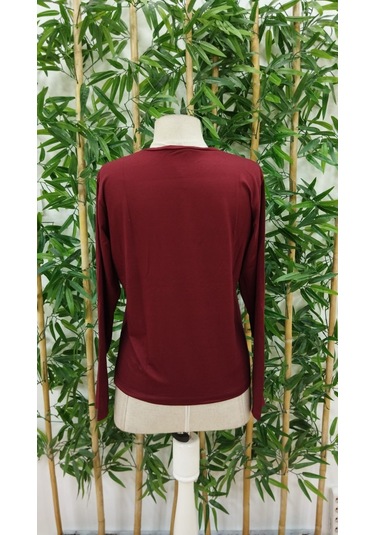 Leyla Sanat Sanata Yeni Bir Bakış Açısı Kadın Uzun Kollu Bisiklet Yaka Ayçiçeği Desenli Viskon Bluz Bordo