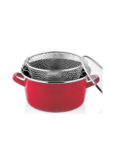 Protocol London Lüks İtalyan Emaye Fritöz Kızartma Tenceresi 22 Cm 3,5 Litre - Kırmızı