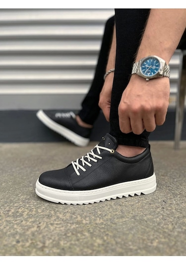 Tb152 Cool Bağcıklı Cilt Erkek Günlük Spor Klasik Ayakkabı Cbt - Siyah Siyah