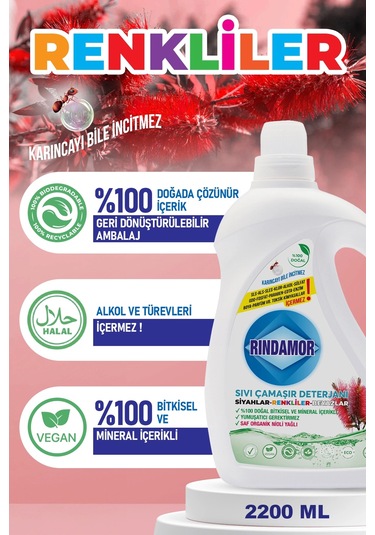 % 100 Doğal Bitkisel Sıvı Çamaşır Deterjanı Tüm Renkler-organik Nioli Yağlı 2200 ML