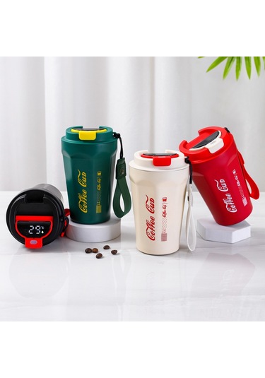 Yunboo Beyaz Akıllı Sıcaklık Ölçer Çelik Termos Bardak, 510ml, Ofis Ve Araçta Kullanım, Isı Saklama, Konforlu Günlük Kullanım Beyaz