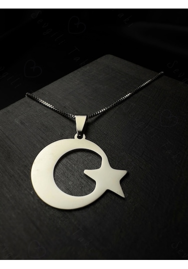 Ay Yıldızlı Çelik Zincir Kolye Ata Koleksiyonu Silver