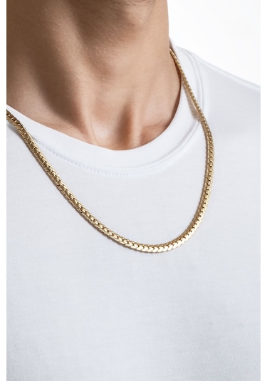 So Chic Örgü Model Sarı Kaplama Çelik Erkek Kolye Sarı