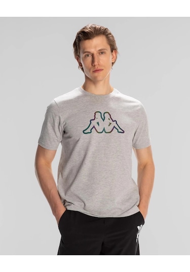 Kappa Logo Aura Erkek Gri Regular Fit Tişört Siyah