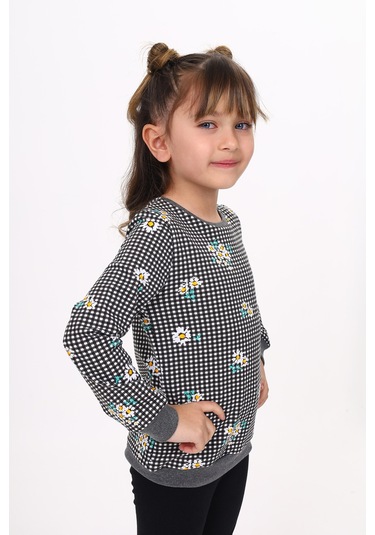 Toontoy Kız Çocuk Papatya Baskılı Sweatshirt Antrasit