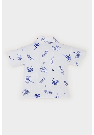 DeFacto Erkek Bebek Tropikal Desenli Flamlı Poplin Kısa Kollu Gömlek E7803A525SMWT34 Beyaz