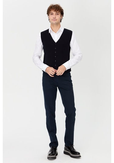 Erkek V Yaka İnce Triko Yelek Lacivert Lacivert