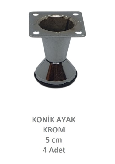Adilon Konik Ayak, Krom, 5 Cm, 4 Adet Dolap, Mobilya, Puf Ayağı Vidaları Hediye Krom
