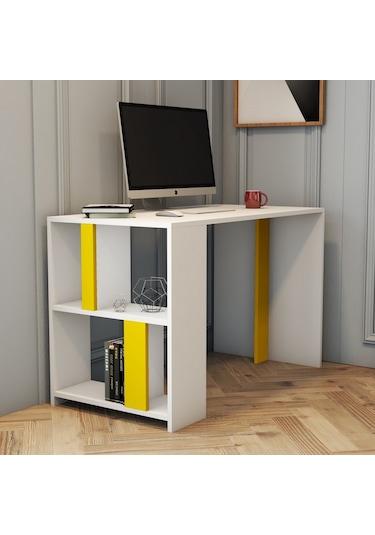 Variant Lima Çalışma Masası Ve Kitaplık Takımı - Beyaz / Sarı Beyaz