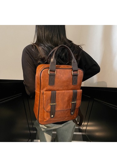 Kadınlar İçin Yeni Popüler Moda Düz Renk Öğrenci Okul Çantası Rahat Sırt Çantası Retro Büyük Kapasiteli Çantasiyah Diğer