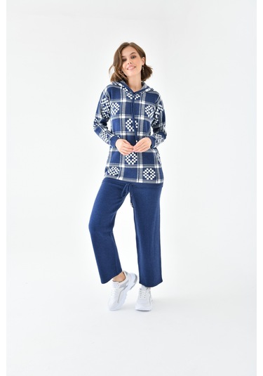 Ftz Women Kadın Dama Desenli İkili Takım İndigo 20604-indigo İndigo