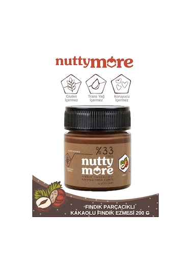 Nutty More %33 Fındık Parçacıklı Kakaolu Fındık Ezmesi 200 Gr X 5 Adet