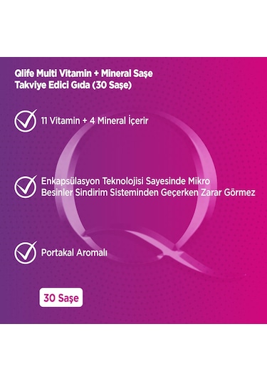 Qlife Multivitamin Mineral Ahududu Aromalı 30 Saşe