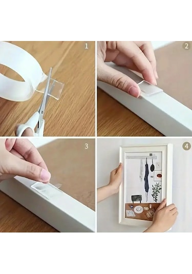1 Metre Ultra Güçlü Çift Taraflı Nano Bant Halı Tablo Resim Yapıştırma Bandı 2 Cm En