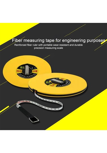 Jianda Fiber Deri Mezura Disk Şeklinde Elle Kumandalı Yumuşak Cetvel Şantiye Ölçüm Cetveli 50m