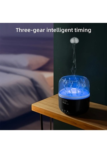 Honeybeeshop Siyah Usb Döner Denizanası Aromaterapi Nemlendirici Ortam Işığı Ev Ofis Masası