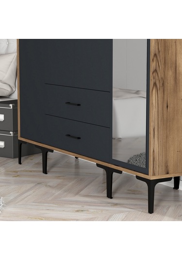 Variant Kumsal 4 Kapılı Str Gardrop - Ceviz / Antrasit