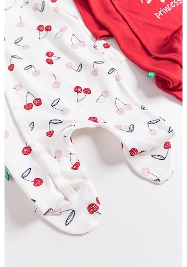 Kiraz Desenli 2'li Uzun Kollu Kız Bebek Tulum Takım 001