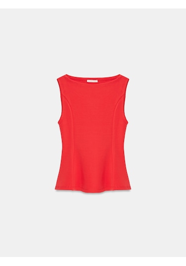Dilvin 21001 Kayık Yaka Peplum Top-kırmızı