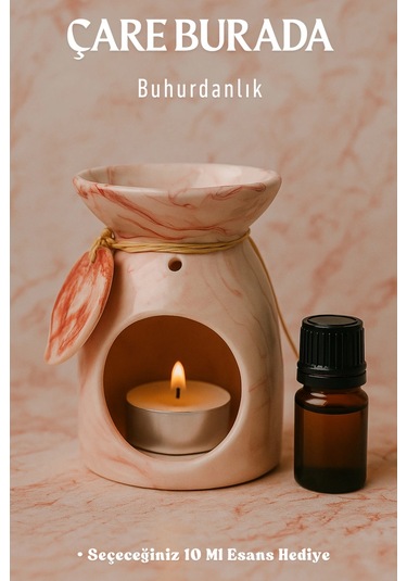Kırmızı Mermer Desenli Yapraklı Buhurdanlık Seçeceğiniz 10 Ml Esans Hediye