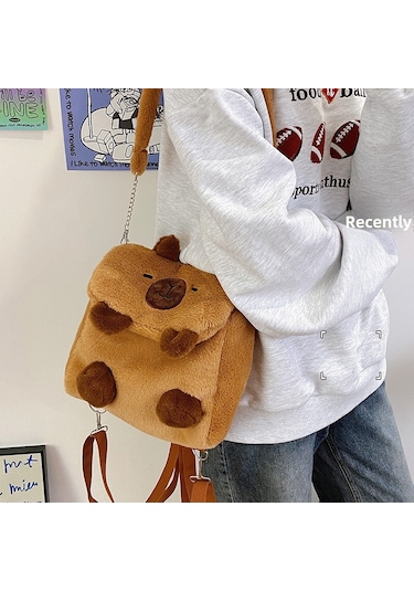 Kosona 2024 Yeni Pembe Kapybara Desenli Yumuşak Plüsh Çanta - Öğrencilik, Çıkışlar İçin Çift Askılı Ve Çapraz Çantalar