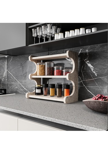Alpa Ev Mobilya 3 Katlı Tezgah Üstü Mutfak Rafı, Baharatlık Ve Modern Düzenleyici Tasarım Traverten