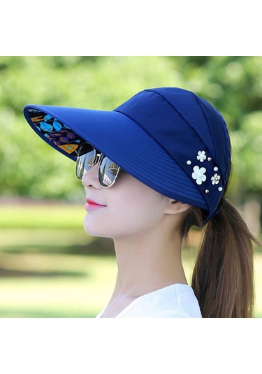 Snapbuy Kore Tarzı Geniş Siperlikli Uv Korumalı, Ayarlan, R, Yazlık Güneş Şapkası Lacivert