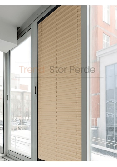 Sütlü Kahve Plise Katlanır Cam Balkon Perdesi - Ofis Perdesi - Salon Perdesi - 043 Sütlü Kahve