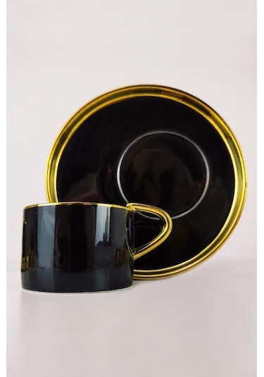 Digithome Kosova Porselen 2 Kişilik Yaldızlı Kahve Fincan Takımı Siyah - İst-85