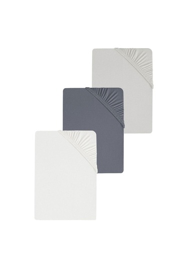 3 Adet Düz Pamuklu Çift Kişilik 200 X 200 Cm Lastikli Penye Çarşaf-gri-beyaz Gri - Beyaz