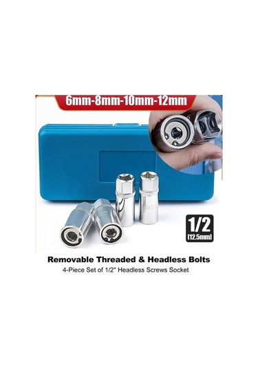 Pazly 6mm-12mm Çelik Kafa Yok Somun Çıkarıcı Seti, 1/2 İnç Uyumlu, 4 Adet, Plastik Kutulu, Kayıp/vuruk Somunlar İçin