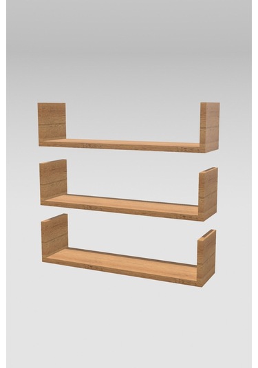 Ahşap Dekoratif Duvar Rafı Üçlü