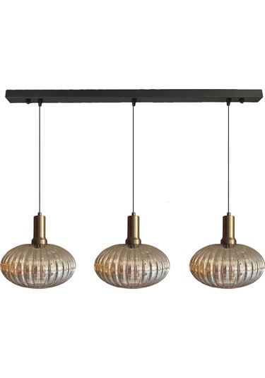 Üçlü Elegant Cam Bal Rengi Avize Eskitme Fener Başlık Sarkıt Lamba Restoran Salon Aydınlatma Bal