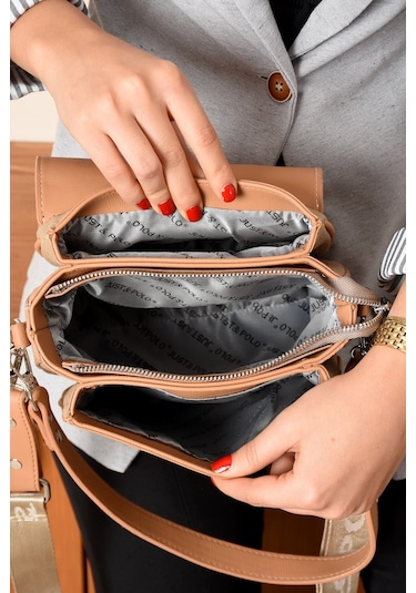Just Polo Yeni Sezon Kolon Askılı 4 Bölmeli Kadın Omuz Çantası Ve Cüzdan Kombini Pbu217402 Vizon