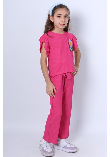 Kız Çocuk İkili Takım Fırfırlı Papatya Nakışlı F21 Siyah