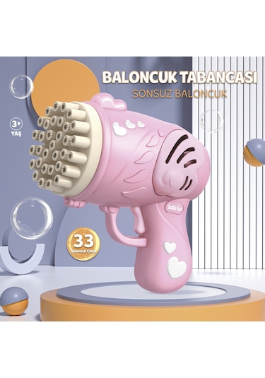 33 Kanal Işıklı Pilli Baloncuk Makinesi Köpük Tabancası Bubble Gun Machine - Pembe