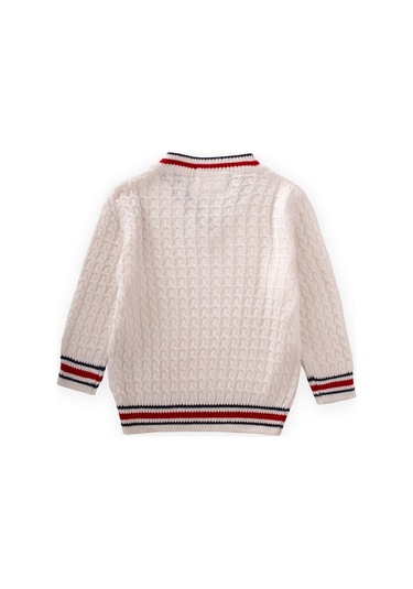 Saç Örgü V Yaka Kazak 2-9 Yaş Ekru Ekru