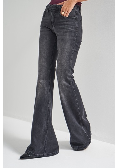 Itsbasic Kadın Füme Renk 2w5-1 Midrise Flare Fit İç Boy 83cm Esnek Kumaş Denim Jean