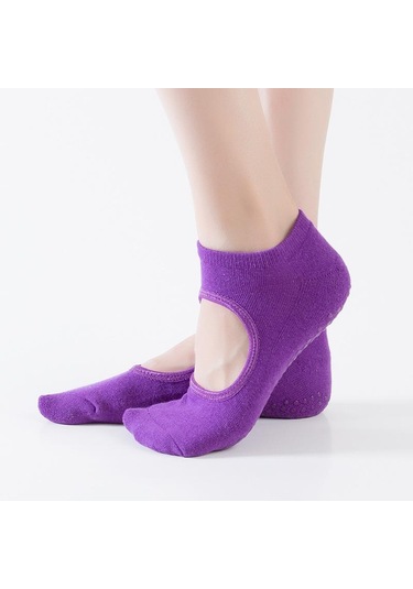 Koyu Mor Kadınlar İçin Yoga Çorap Moda Kaymaz Çorap Bale Pilates Dans Ev Kat Çorap