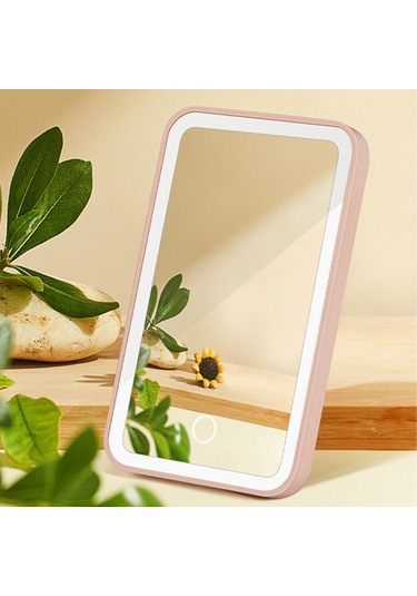 Geeksen Taşınabilir Led Aydınlatmalı Dokunmatik Makyaj Aynası - 3 Işık Modu, 360 Dönebilir, Usb Şarjlı Pembe Kırmızı
