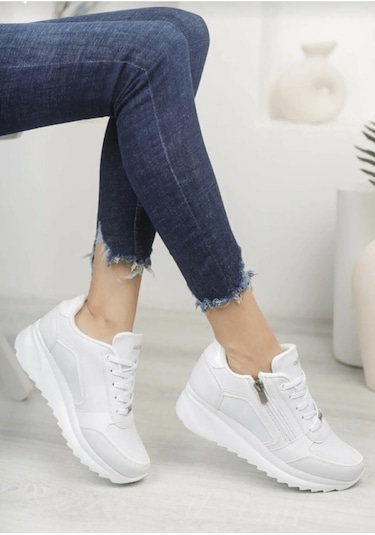 Konfores 1662 Anatomik Tabanlı Fermuarlı Bayan Sneakers Ayakk Beyaz