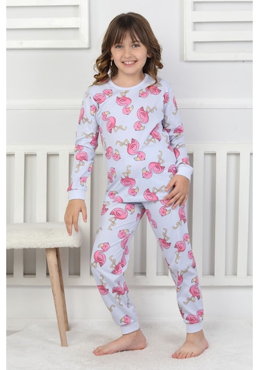 Cute Flamingo Desenli Kız Çocuk Pijama Takımı Mavi